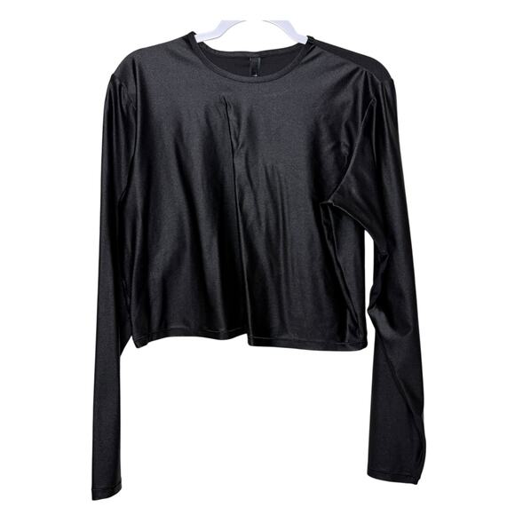 Skims Long Sleeve Shiny Jersey Crewneck Women 4X Black Comfort Casual‎ - Picture 1 of 5